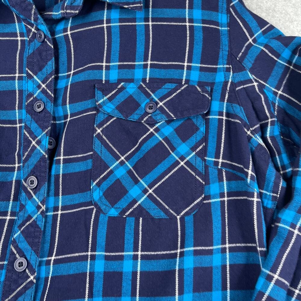 Duluth Trading Co Long Sleeve Button Down Shirt Womens Large Blue Plaid Roll Tab - Picture 3 of 15